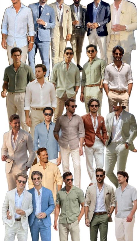Inspiración de trajes claros para caballeros en ambiente tropical